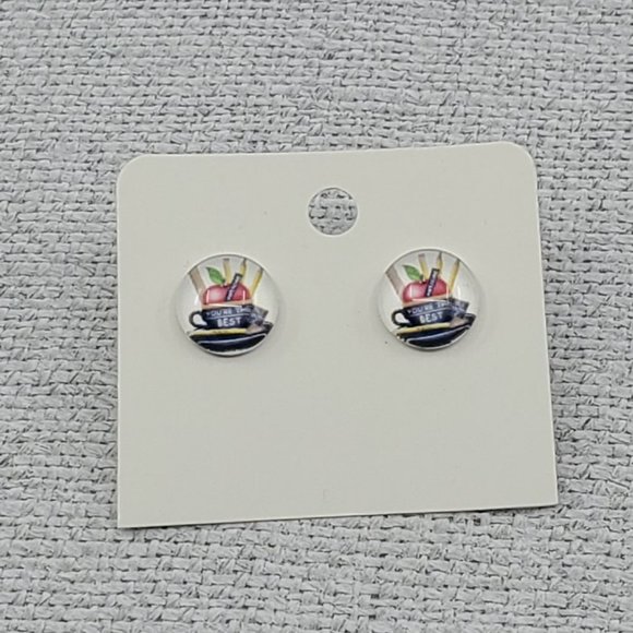 Girls Women's Teacher Design Round Postback Handmade 10mm Hypoallergenic Earring - Picture 1 of 1